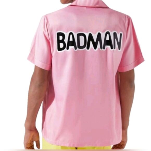 Iconic Pink "BADMAN" Dragon Ball Z Vegeta "Button-Down Shirt - Size Small - Picture 5 of 5